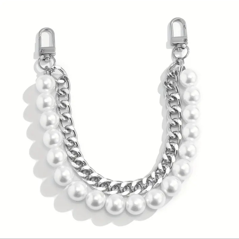 Faux Pearls & Silver Tone Purse Chain Extender / Bag Chain Charm Fashion